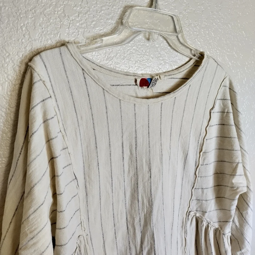 Free People Beach April Cream Striped Ruffled Long Sleeve Mini Dress Xs